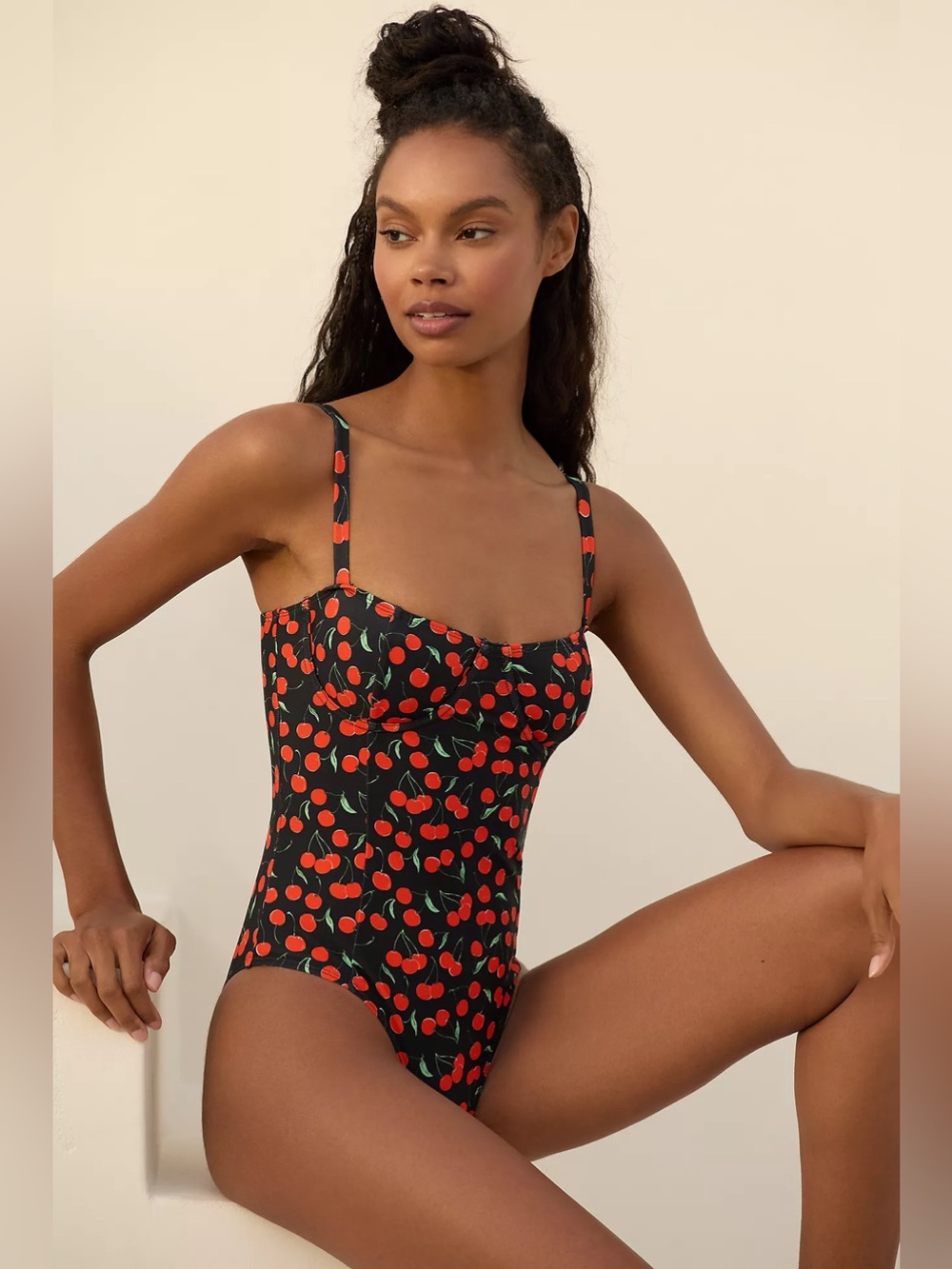Good American Cherries Square-Neck One-Piece Swimsuit